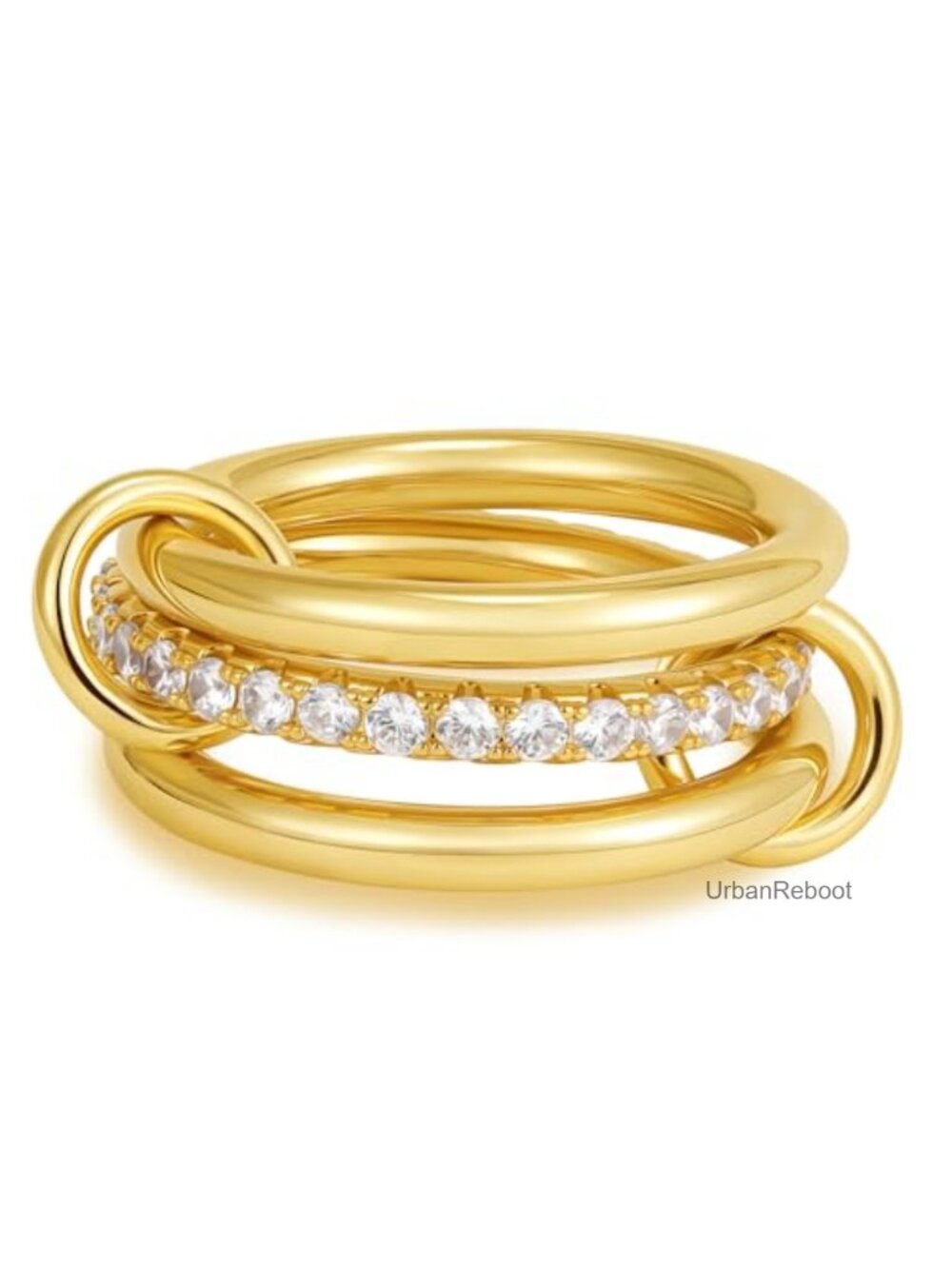 18K Gold Plated Stackable Rings Women CZ Layered Multi Band Interlocking Pave